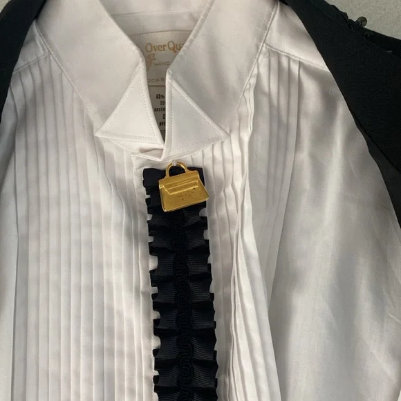 Vintage 90’s Overqualified men’s embellished black blazer tuxedo shirt L - Picture 4 of 9